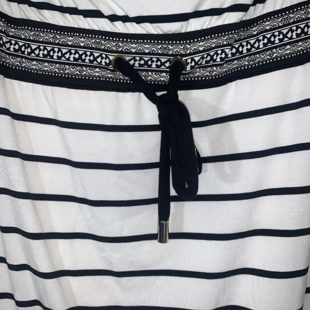 White House Black Market Bohemian Black and White Strapless Striped Dress - Picture 7 of 15